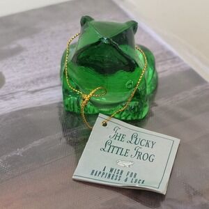 GANZ Art Glass Frog Figurine Paperweight Trinket 2.5" Green Frog Toad Story Card